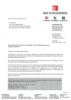 Thumbnail Elternbrief und Gebührenordnung für Schulbetreuung